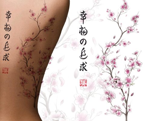 Cherry blossom back tattoo
