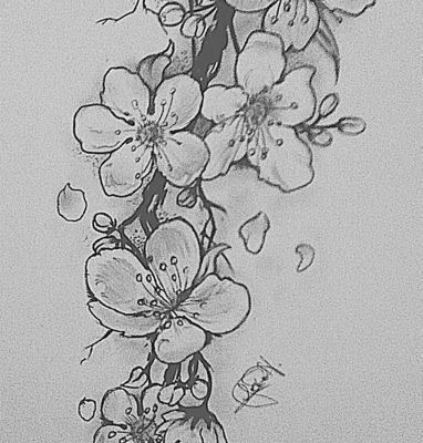 Cherry blossom tattoo black and white