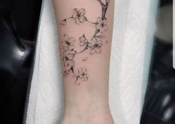 Cherry blossom tree tattoo black and   white
