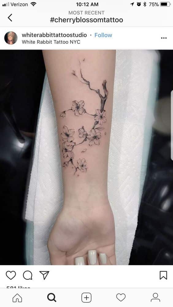 Cherry blossom tree tattoo black and white