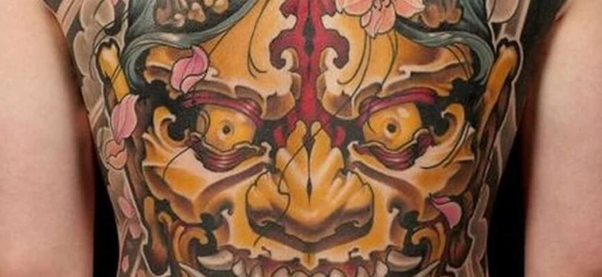 Japanese oni mask tattoo